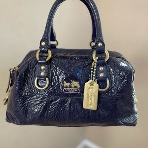 Coach Navy Satchel with Gold Accents